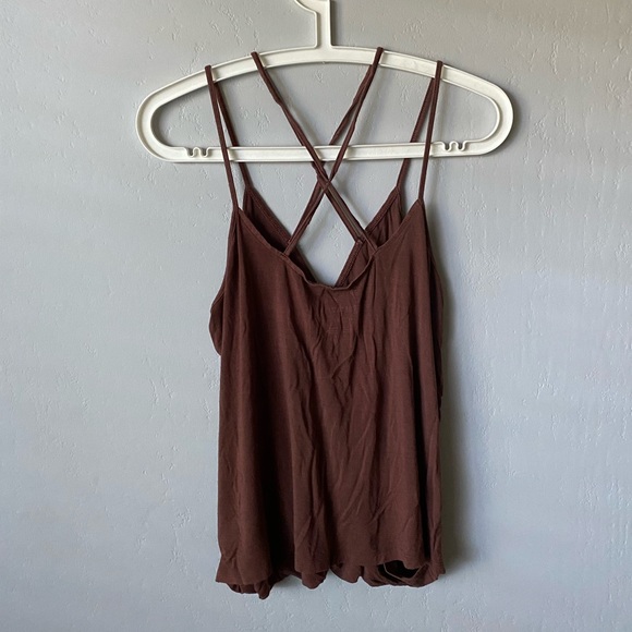 American Eagle Burgundy Soft & Sexy Cross Front Wrap Top - Picture 3 of 5